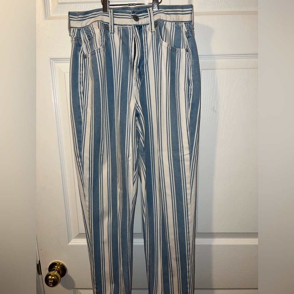Blue and white american eagle jeans